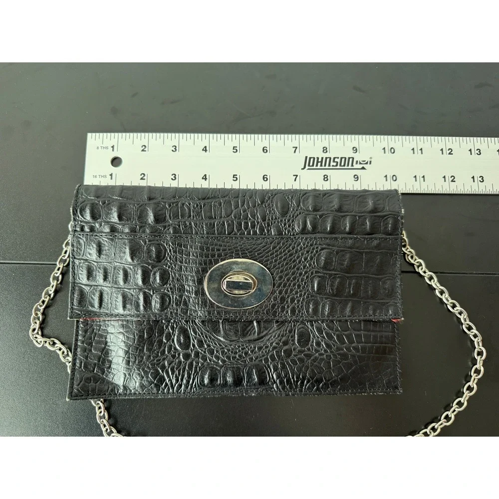 Cleo & Patek Paris Black Croc Embossed Leather Chain Clutch Shoulder Bag - Picture 7 of 13